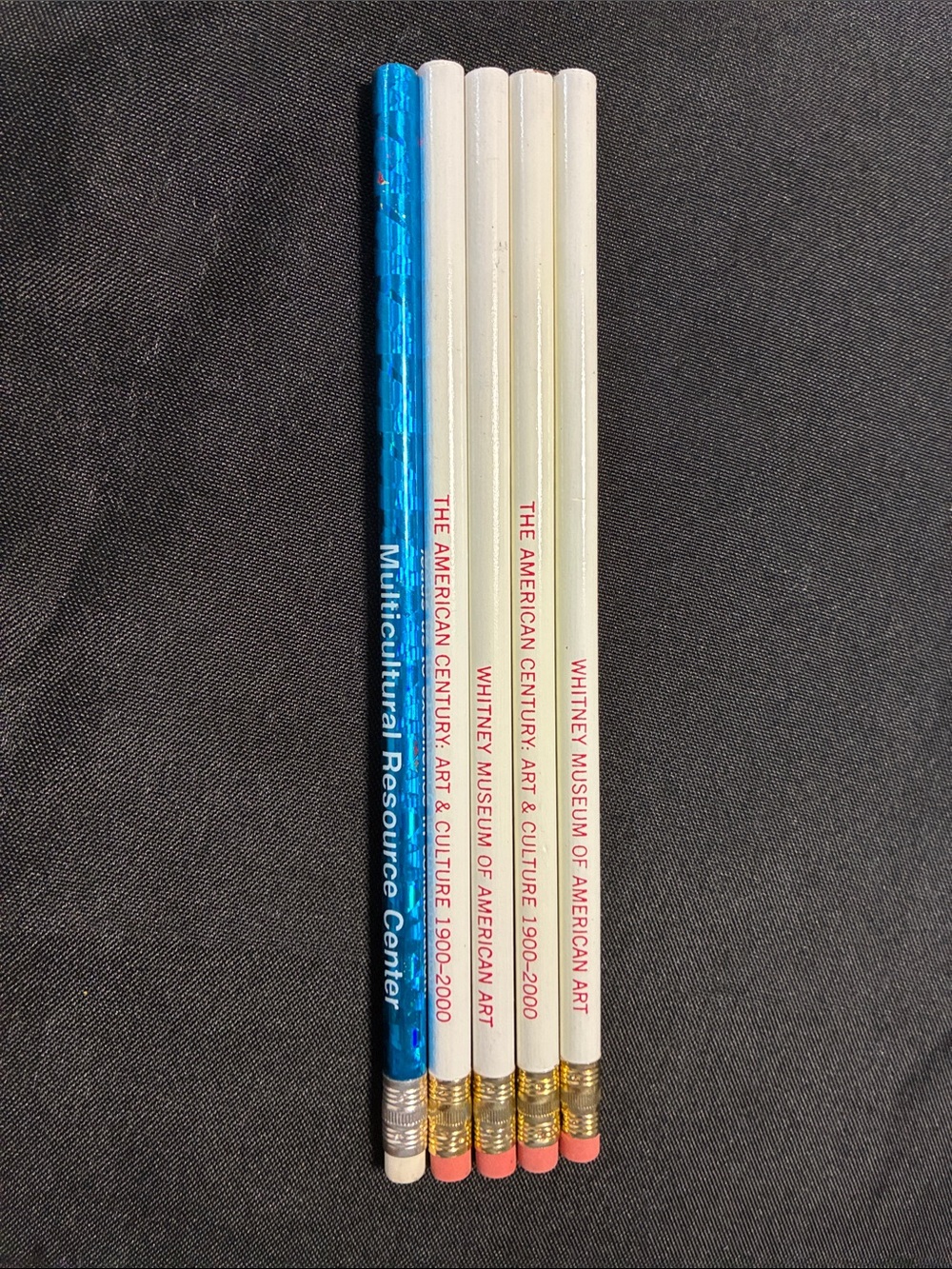 Whitney Museum White Logo Pencils + Blue Foil Pencil
